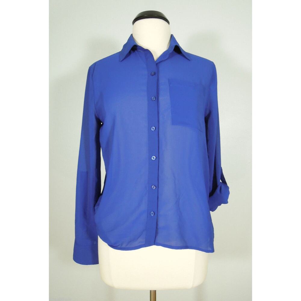 AEROPOSTALE Blouse M MEDIUM Juniors Sheer High-Low Button Front